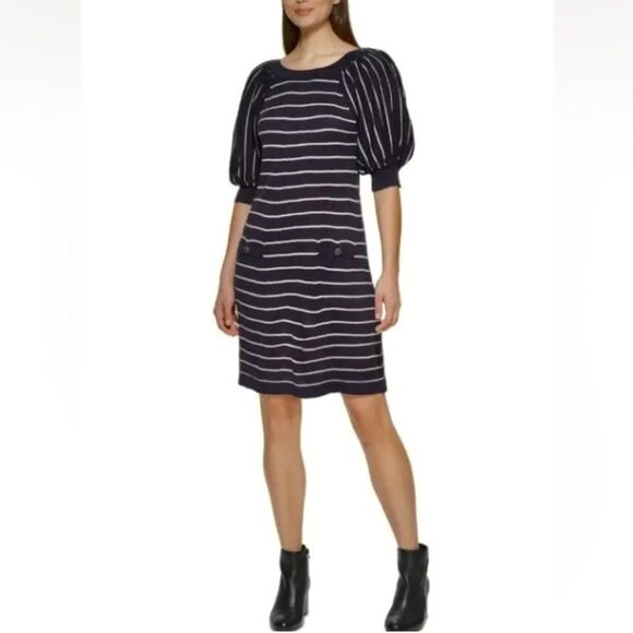 Jessica Howard Puff Sleeve Sweater Dress Striped Size XL - Picture 1 of 14
